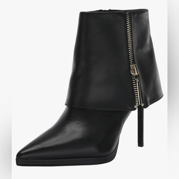 Steve Madden Renee black leather cuffed pointy toe stiletto Ankle Boots size 11 - Picture 3 of 8